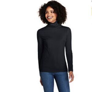 Lands'‎ End Black Shaped Turtleneck Stretch Long Sleeve Basic Layering Top